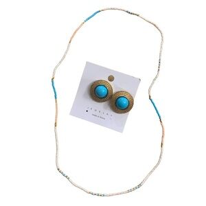 3-Piece Earrings & Necklace Set Gold Turquoise Teal Ocean New Statement Jewelry